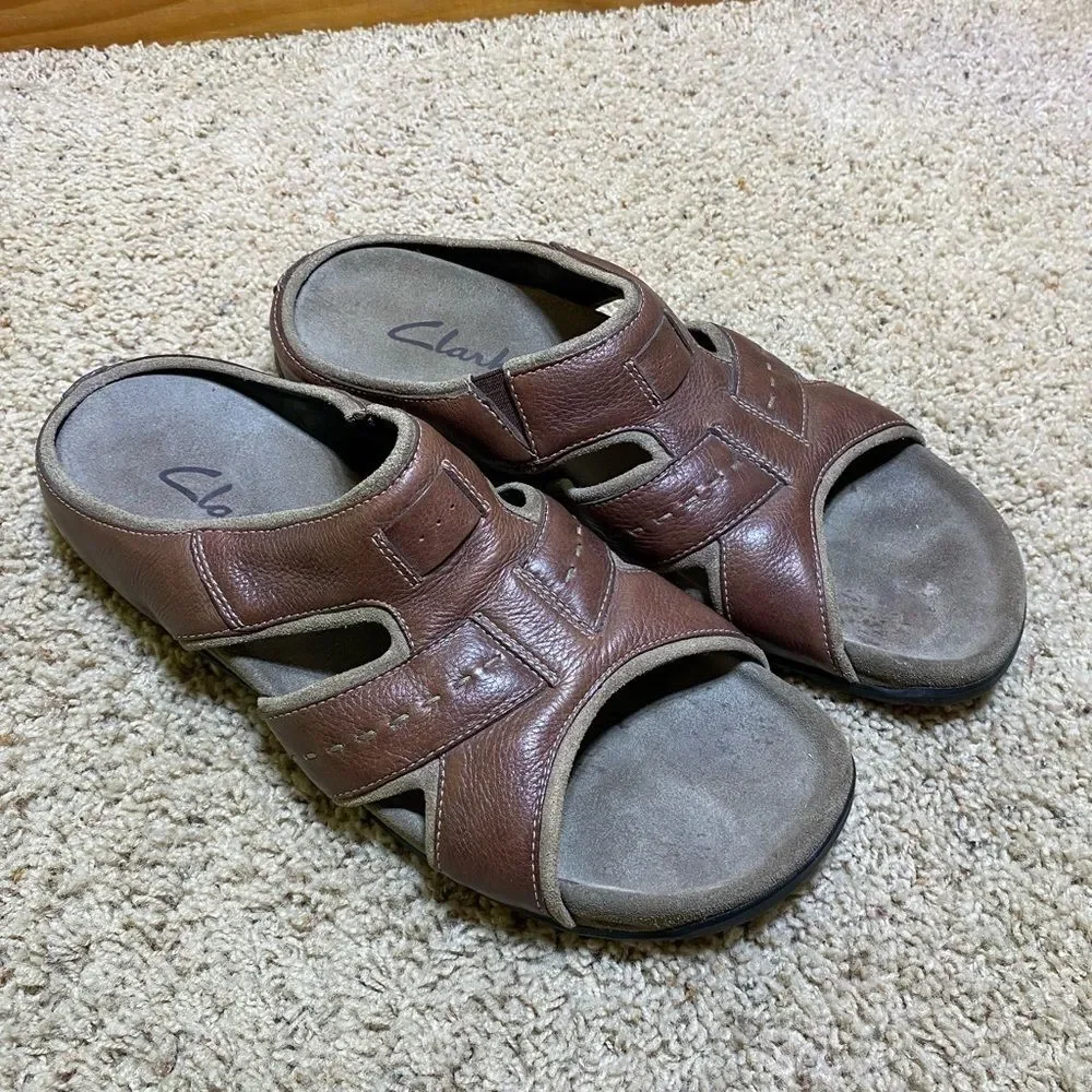 Clarks Men's Leather brown Slide Sandals Men's Shoes